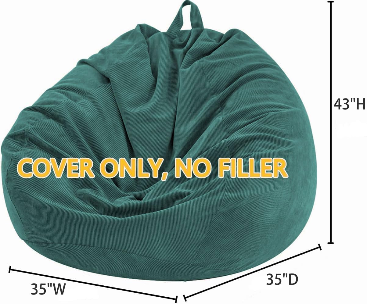 3 ft Bean Bag Chair Cover (No Filler) 35"×43" Large Stuffed Animal Storage Bean Bag Washable Beanbag Chair Cover Premium Corduroy Stuffable Bean Bag Cover for Adults,Kids,Platinum Gray 300L