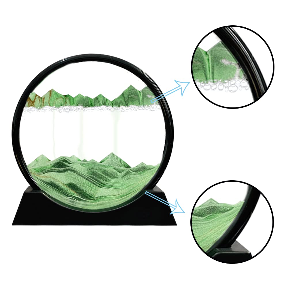 Aoderun Moving Sand Art Picture Round Glass 3D Deep Sea Sandscape in Motion Display Flowing Sand Frame Relaxing Desktop Home Office Work Decor (7", Blue)