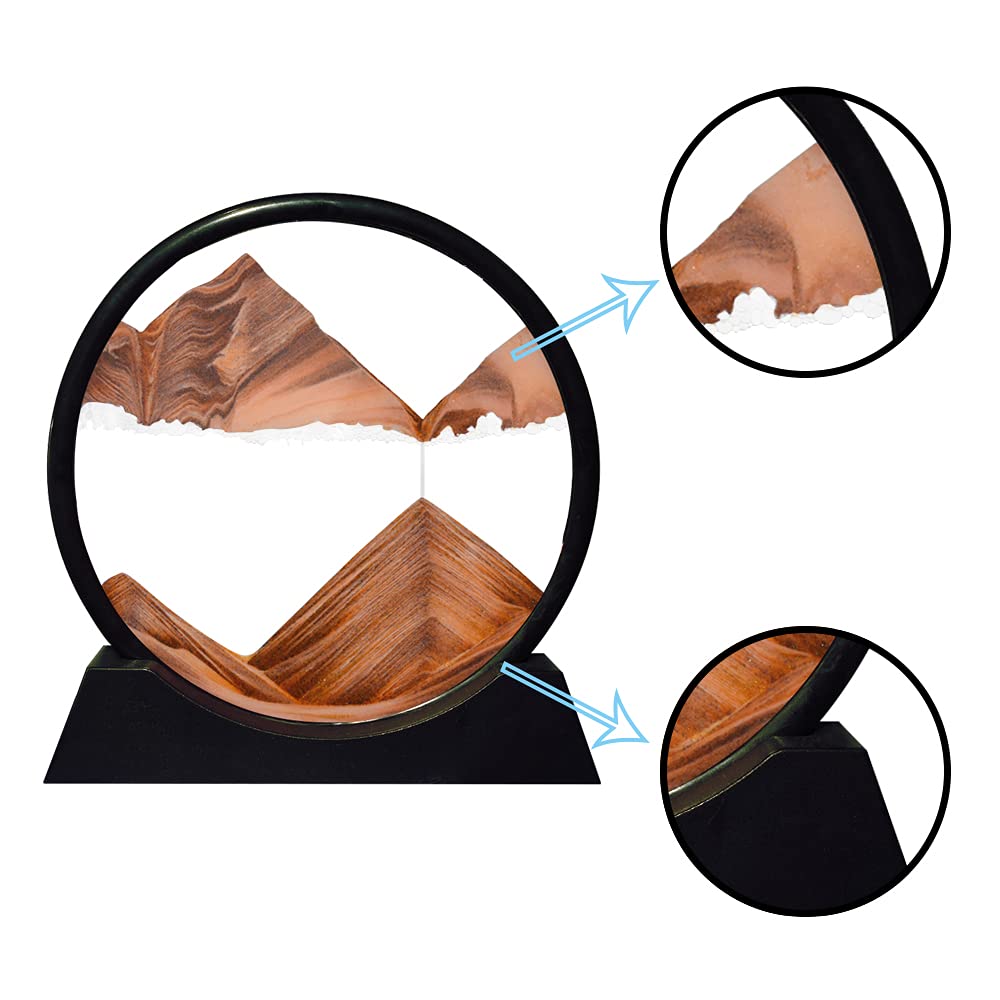 Aoderun Moving Sand Art Picture Round Glass 3D Deep Sea Sandscape in Motion Display Flowing Sand Frame Relaxing Desktop Home Office Work Decor (7", Blue)