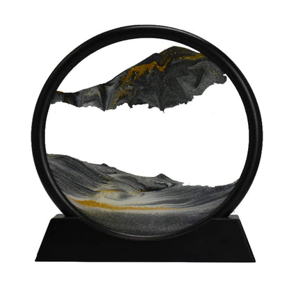Aoderun Moving Sand Art Picture Round Glass 3D Deep Sea Sandscape in Motion Display Flowing Sand Frame Relaxing Desktop Home Office Work Decor (7", Blue)