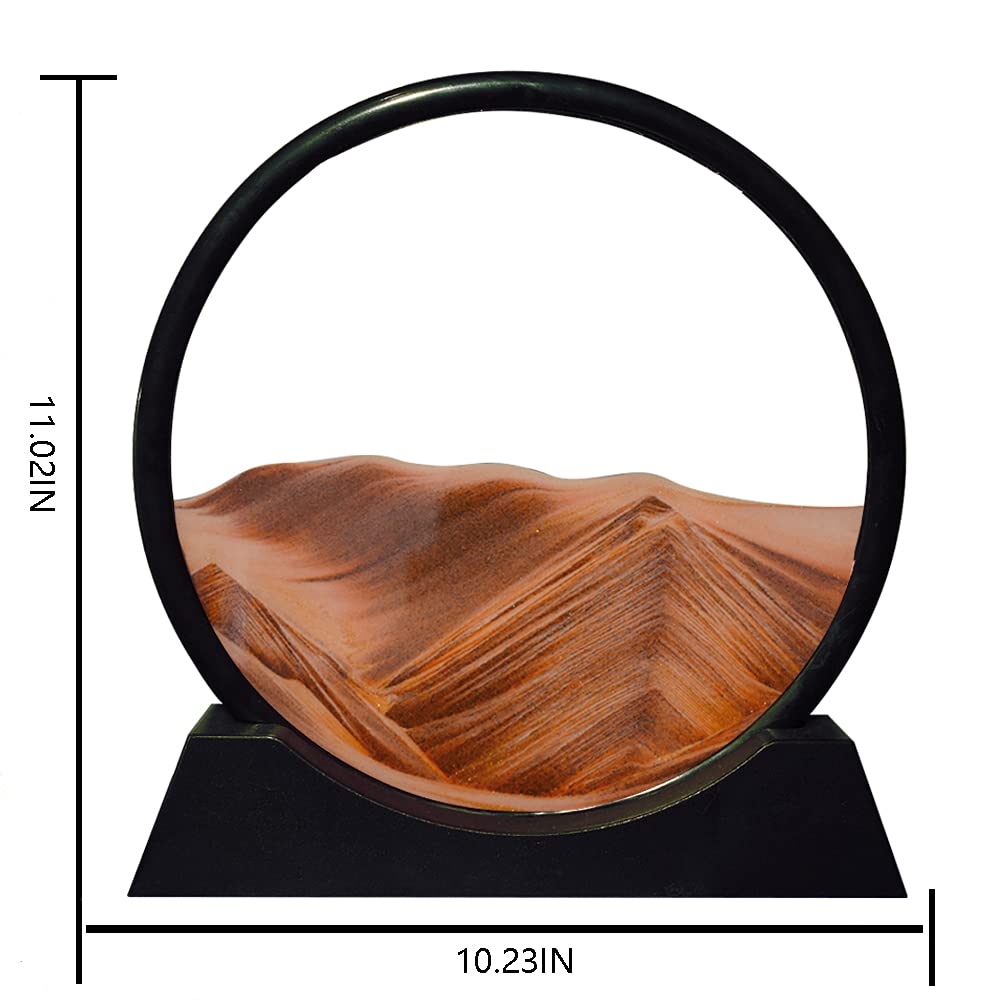 Aoderun Moving Sand Art Picture Round Glass 3D Deep Sea Sandscape in Motion Display Flowing Sand Frame Relaxing Desktop Home Office Work Decor (7", Blue)