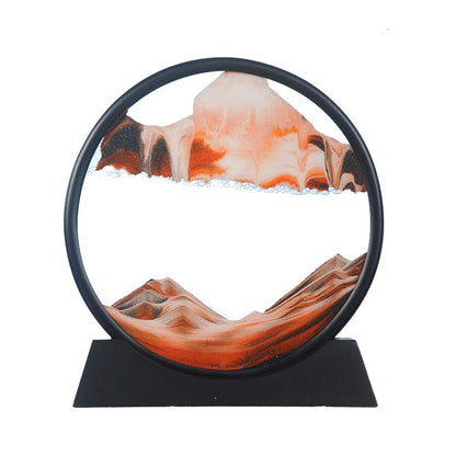 Aoderun Moving Sand Art Picture Round Glass 3D Deep Sea Sandscape in Motion Display Flowing Sand Frame Relaxing Desktop Home Office Work Decor (7", Blue)