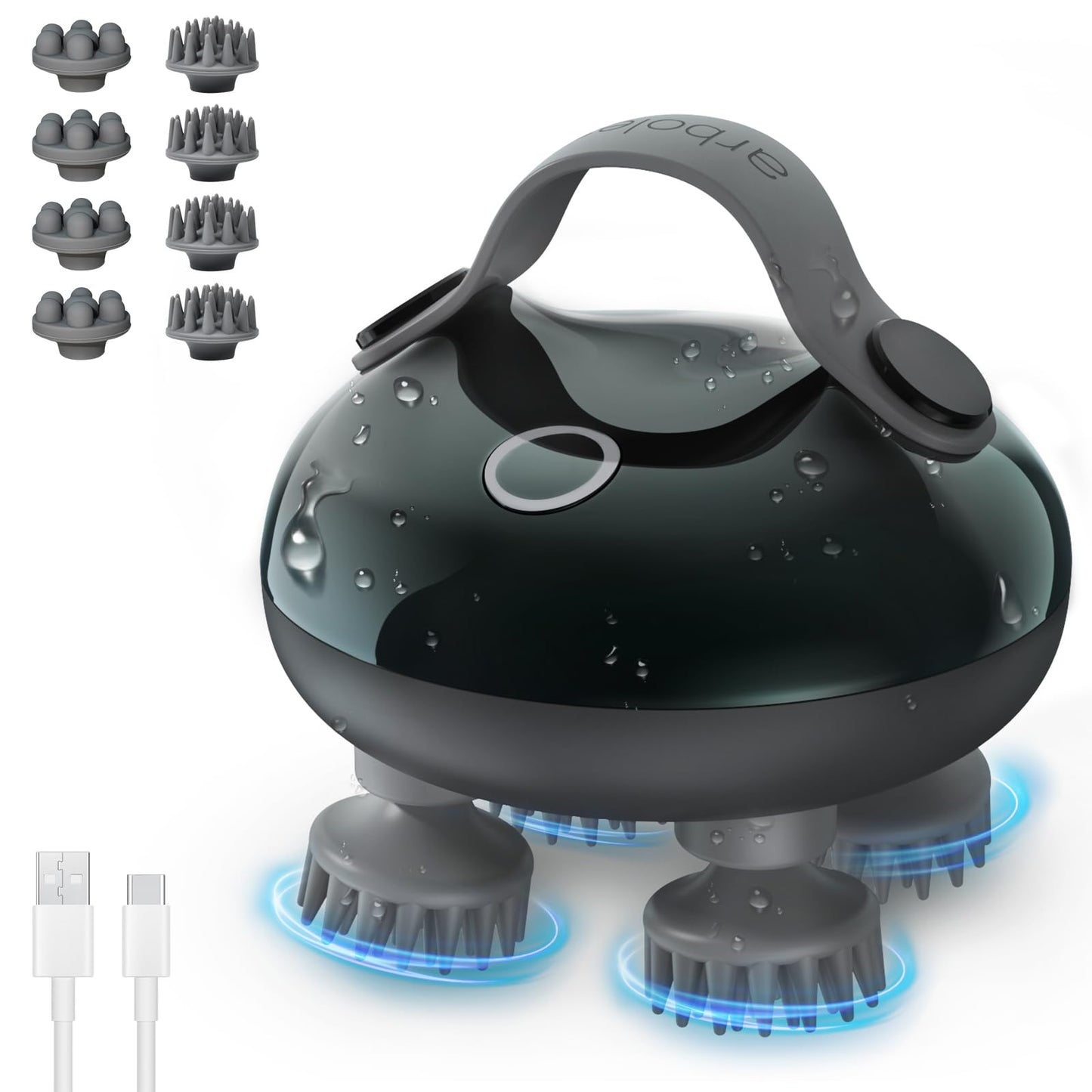 arboleaf Masajeador Eléctrico para el Cuero Cabelludo, Masajeador de Cabeza, Alivio del Estrés del Cuero Cabelludo, 5 en 1 Amasado, 128 Nodos de Masaje, Masaje Capilar Impermeable con 8 Garras