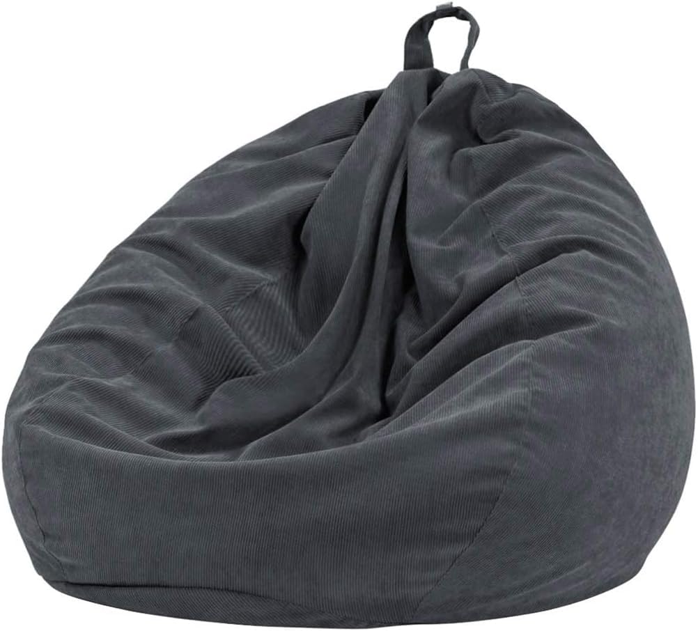 3 ft Bean Bag Chair Cover (No Filler) 35"×43" Large Stuffed Animal Storage Bean Bag Washable Beanbag Chair Cover Premium Corduroy Stuffable Bean Bag Cover for Adults,Kids,Platinum Gray 300L