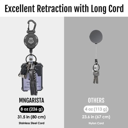 MNGARISTA 2-Pack Retractable Keychain, Heavy Duty Carabiner Badge Holder, Tactical ID Badge Reel Key Chain with 31.5” Steel Retractable Cord, 8.0 oz