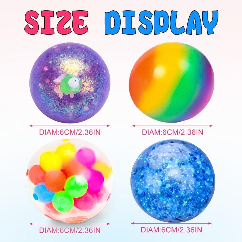 4-PACK ANTI-STRESS SQUISHY BALLS – SENSORY FIDGET TOYS FOR RELAXATION