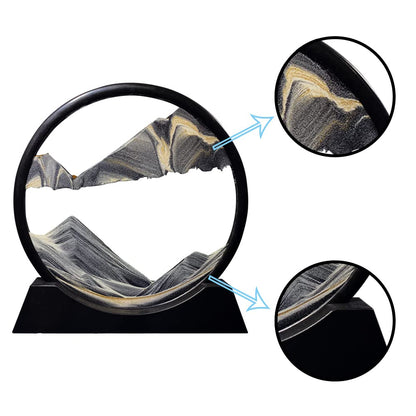 Aoderun Moving Sand Art Picture Round Glass 3D Deep Sea Sandscape in Motion Display Flowing Sand Frame Relaxing Desktop Home Office Work Decor (7", Blue)
