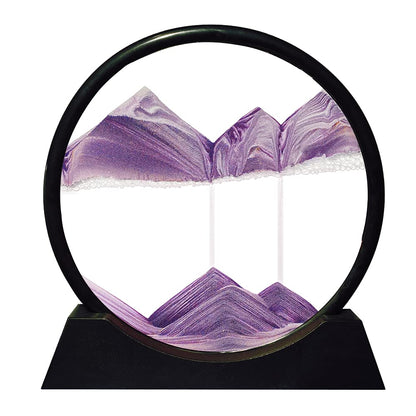 Aoderun Moving Sand Art Picture Round Glass 3D Deep Sea Sandscape in Motion Display Flowing Sand Frame Relaxing Desktop Home Office Work Decor (7", Blue)