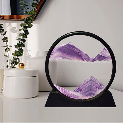 Aoderun Moving Sand Art Picture Round Glass 3D Deep Sea Sandscape in Motion Display Flowing Sand Frame Relaxing Desktop Home Office Work Decor (7", Blue)