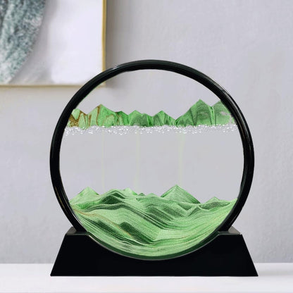 Aoderun Moving Sand Art Picture Round Glass 3D Deep Sea Sandscape in Motion Display Flowing Sand Frame Relaxing Desktop Home Office Work Decor (7", Blue)