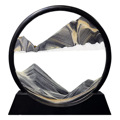 Aoderun Moving Sand Art Picture Round Glass 3D Deep Sea Sandscape in Motion Display Flowing Sand Frame Relaxing Desktop Home Office Work Decor (7", Blue)