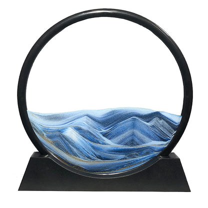 Aoderun Moving Sand Art Picture Round Glass 3D Deep Sea Sandscape in Motion Display Flowing Sand Frame Relaxing Desktop Home Office Work Decor (7", Blue)