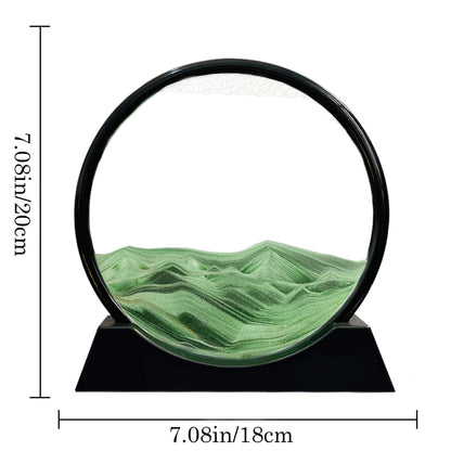 Aoderun Moving Sand Art Picture Round Glass 3D Deep Sea Sandscape in Motion Display Flowing Sand Frame Relaxing Desktop Home Office Work Decor (7", Blue)