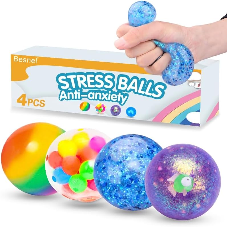 4-PACK ANTI-STRESS SQUISHY BALLS – SENSORY FIDGET TOYS FOR RELAXATION