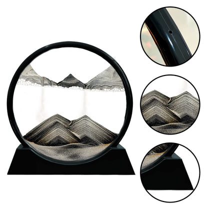 Aoderun Moving Sand Art Picture Round Glass 3D Deep Sea Sandscape in Motion Display Flowing Sand Frame Relaxing Desktop Home Office Work Decor (7", Blue)