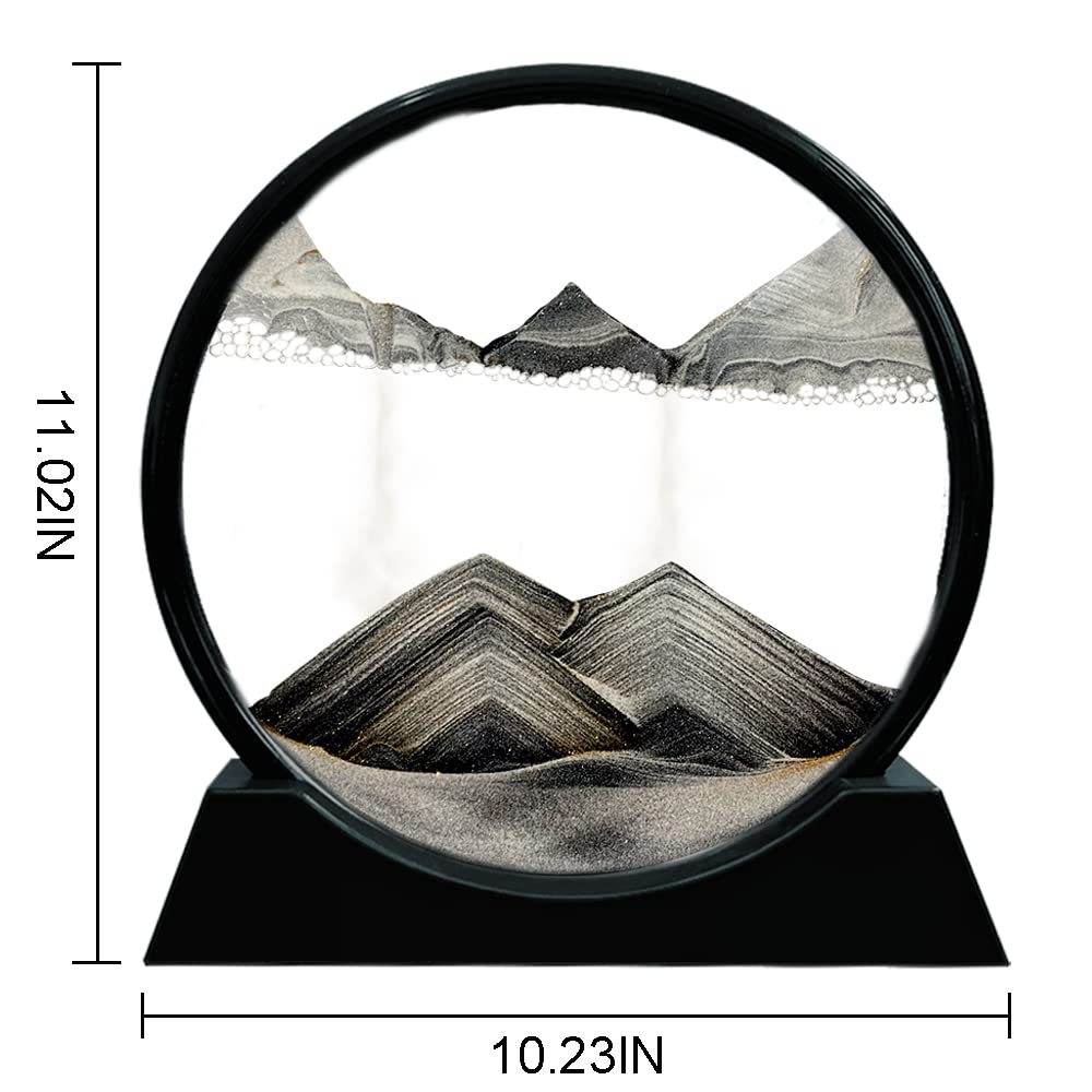 Aoderun Moving Sand Art Picture Round Glass 3D Deep Sea Sandscape in Motion Display Flowing Sand Frame Relaxing Desktop Home Office Work Decor (7", Blue)