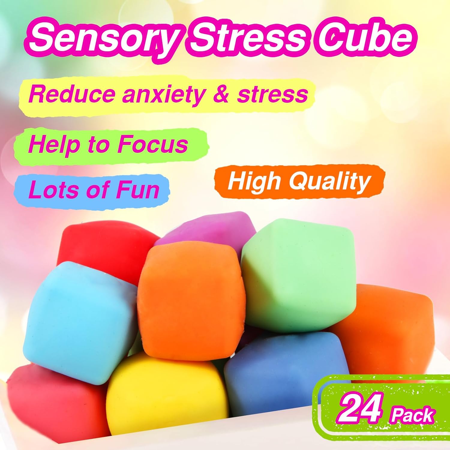 24 MINI SLOW- RISING STRESS CUBES - SENSORY FIDGET SET FOR RELAXATION