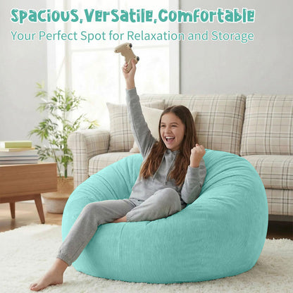 3 ft Bean Bag Chair Cover (No Filler) 35"×43" Large Stuffed Animal Storage Bean Bag Washable Beanbag Chair Cover Premium Corduroy Stuffable Bean Bag Cover for Adults,Kids,Platinum Gray 300L