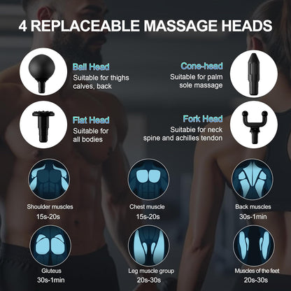 LEERCON Massage Gun Deep Tissue, Silent Brushless Motor and Portable Massage Gun with 4 Interchangeable Heads for Deep Muscle Relief and Relaxation, Relax Gift