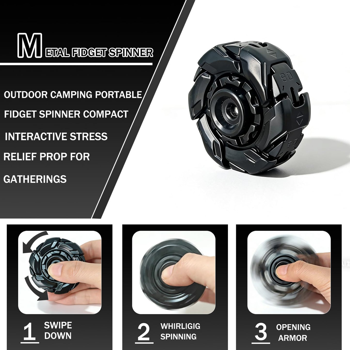 Stress Relief Metal Fidget Spinner for Adults, EDC Fidget Spinner with Open Armor Design & Smooth Spin. a Cool Fidget Toy for Teens & Adults(White Gold)