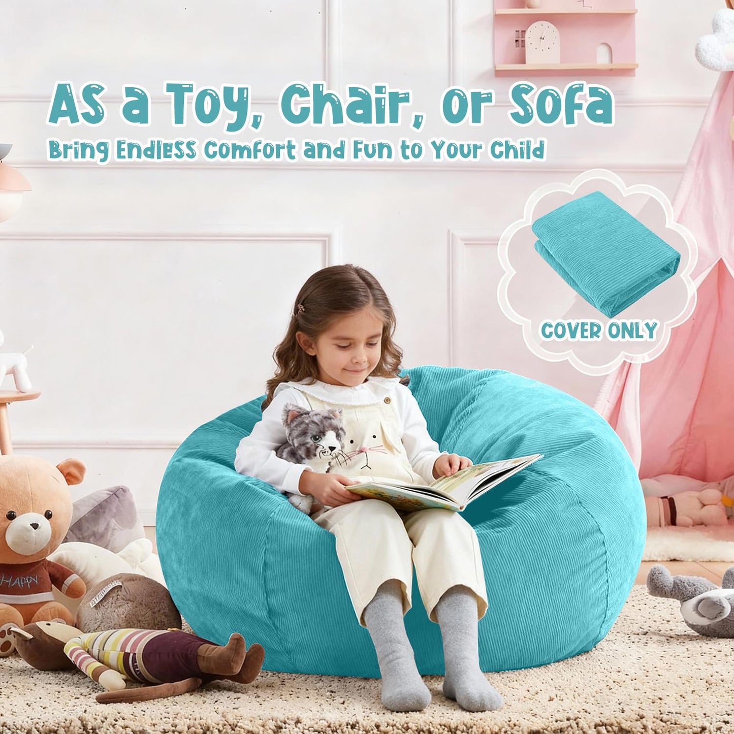 3 ft Bean Bag Chair Cover (No Filler) 35"×43" Large Stuffed Animal Storage Bean Bag Washable Beanbag Chair Cover Premium Corduroy Stuffable Bean Bag Cover for Adults,Kids,Platinum Gray 300L