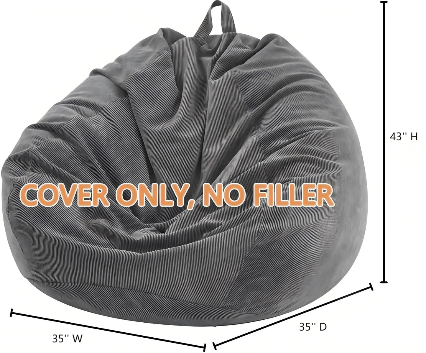 3 ft Bean Bag Chair Cover (No Filler) 35"×43" Large Stuffed Animal Storage Bean Bag Washable Beanbag Chair Cover Premium Corduroy Stuffable Bean Bag Cover for Adults,Kids,Platinum Gray 300L