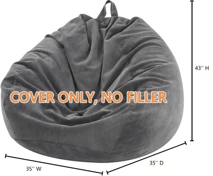 3 ft Bean Bag Chair Cover (No Filler) 35"×43" Large Stuffed Animal Storage Bean Bag Washable Beanbag Chair Cover Premium Corduroy Stuffable Bean Bag Cover for Adults,Kids,Platinum Gray 300L