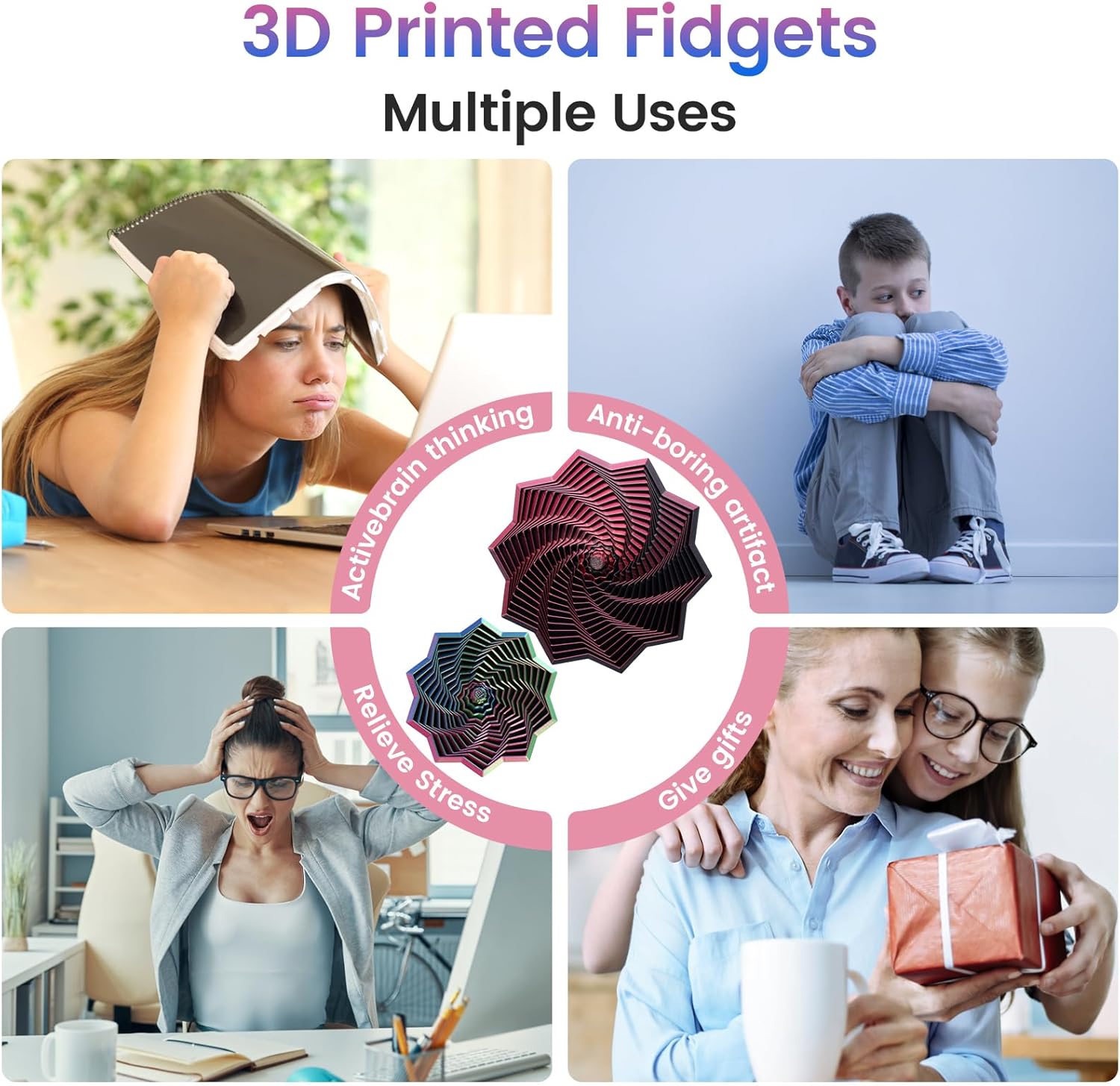 2-PACK 3D FRACTAL STAR FIDGET TOY – HYPNOTIC DESK STRESS RELIEF SPINNER