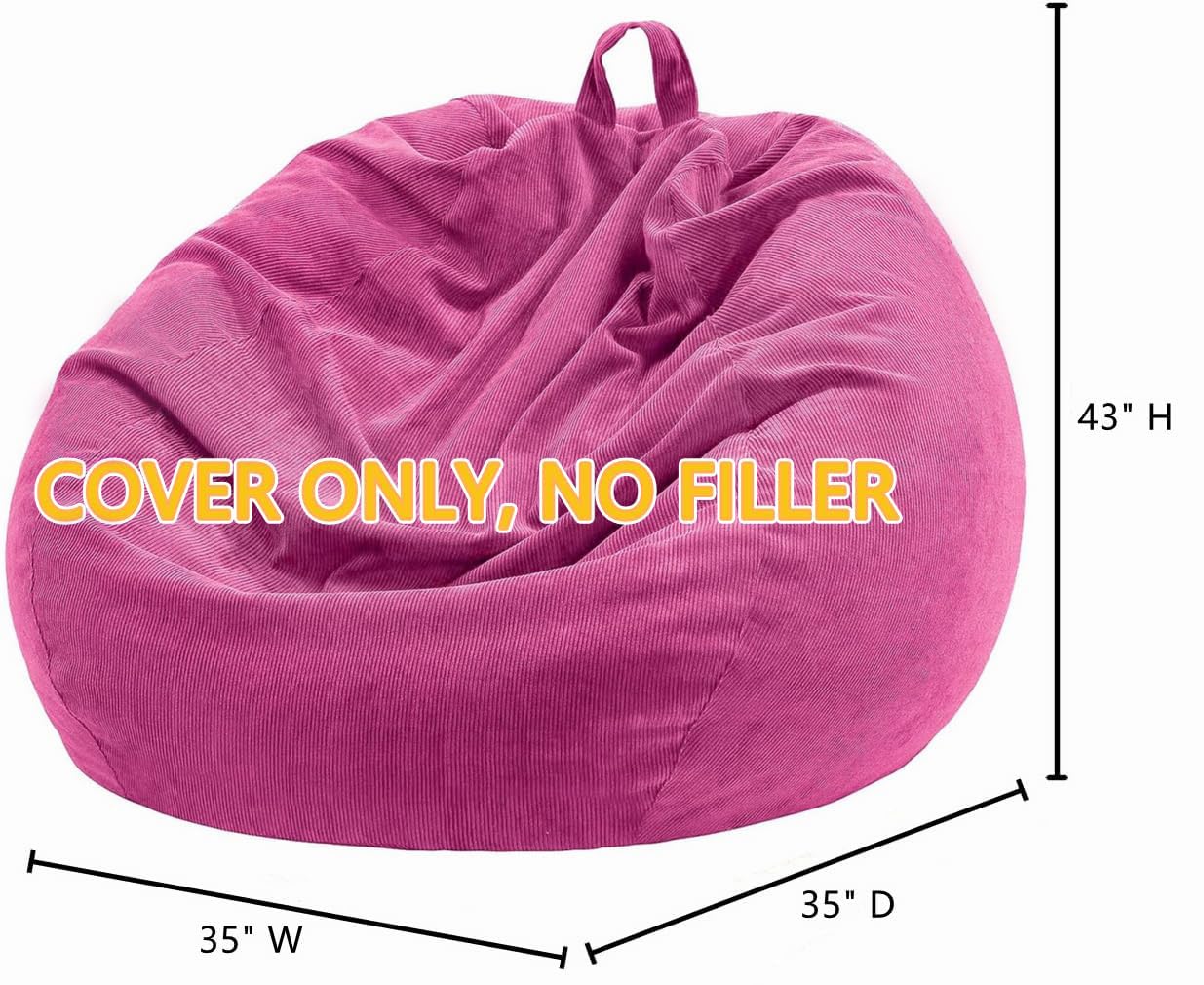 3 ft Bean Bag Chair Cover (No Filler) 35"×43" Large Stuffed Animal Storage Bean Bag Washable Beanbag Chair Cover Premium Corduroy Stuffable Bean Bag Cover for Adults,Kids,Platinum Gray 300L