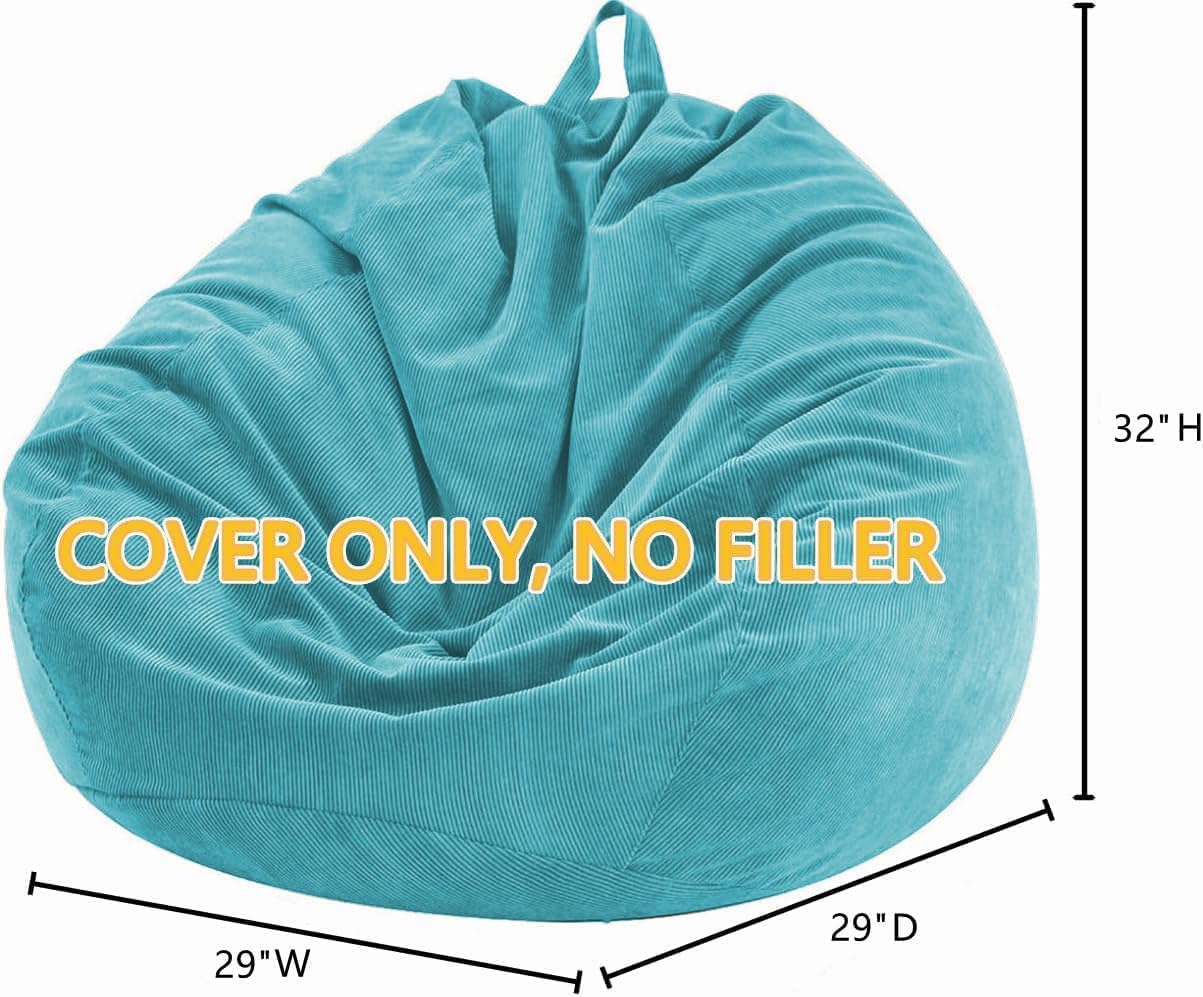 3 ft Bean Bag Chair Cover (No Filler) 35"×43" Large Stuffed Animal Storage Bean Bag Washable Beanbag Chair Cover Premium Corduroy Stuffable Bean Bag Cover for Adults,Kids,Platinum Gray 300L