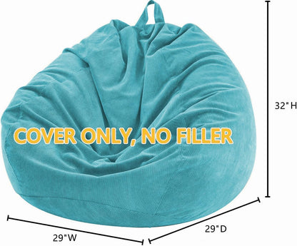 3 ft Bean Bag Chair Cover (No Filler) 35"×43" Large Stuffed Animal Storage Bean Bag Washable Beanbag Chair Cover Premium Corduroy Stuffable Bean Bag Cover for Adults,Kids,Platinum Gray 300L