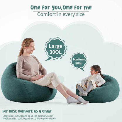 3 ft Bean Bag Chair Cover (No Filler) 35"×43" Large Stuffed Animal Storage Bean Bag Washable Beanbag Chair Cover Premium Corduroy Stuffable Bean Bag Cover for Adults,Kids,Platinum Gray 300L