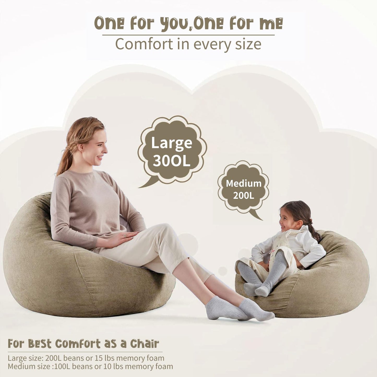 3 ft Bean Bag Chair Cover (No Filler) 35"×43" Large Stuffed Animal Storage Bean Bag Washable Beanbag Chair Cover Premium Corduroy Stuffable Bean Bag Cover for Adults,Kids,Platinum Gray 300L