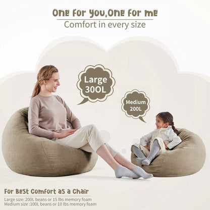 3 ft Bean Bag Chair Cover (No Filler) 35"×43" Large Stuffed Animal Storage Bean Bag Washable Beanbag Chair Cover Premium Corduroy Stuffable Bean Bag Cover for Adults,Kids,Platinum Gray 300L