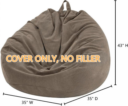 3 ft Bean Bag Chair Cover (No Filler) 35"×43" Large Stuffed Animal Storage Bean Bag Washable Beanbag Chair Cover Premium Corduroy Stuffable Bean Bag Cover for Adults,Kids,Platinum Gray 300L