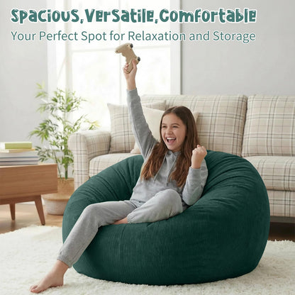 3 ft Bean Bag Chair Cover (No Filler) 35"×43" Large Stuffed Animal Storage Bean Bag Washable Beanbag Chair Cover Premium Corduroy Stuffable Bean Bag Cover for Adults,Kids,Platinum Gray 300L