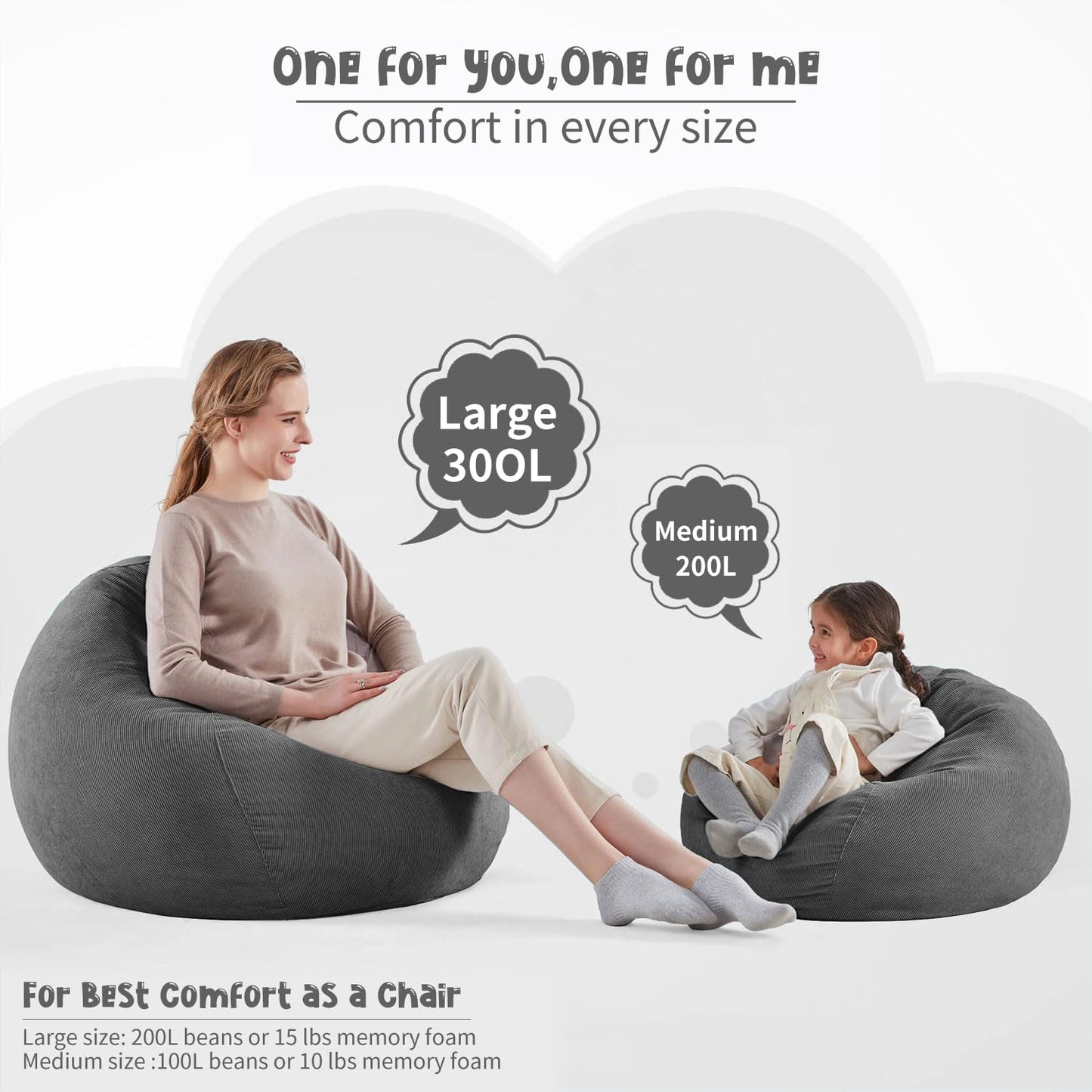 3 ft Bean Bag Chair Cover (No Filler) 35"×43" Large Stuffed Animal Storage Bean Bag Washable Beanbag Chair Cover Premium Corduroy Stuffable Bean Bag Cover for Adults,Kids,Platinum Gray 300L