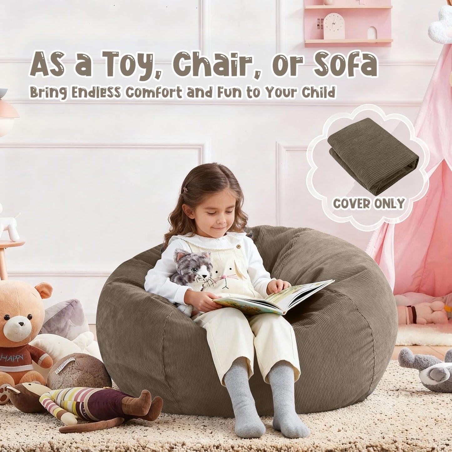 3 ft Bean Bag Chair Cover (No Filler) 35"×43" Large Stuffed Animal Storage Bean Bag Washable Beanbag Chair Cover Premium Corduroy Stuffable Bean Bag Cover for Adults,Kids,Platinum Gray 300L