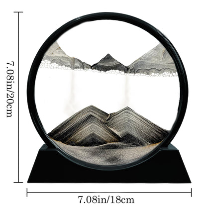 Aoderun Moving Sand Art Picture Round Glass 3D Deep Sea Sandscape in Motion Display Flowing Sand Frame Relaxing Desktop Home Office Work Decor (7", Blue)