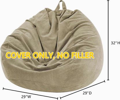 3 ft Bean Bag Chair Cover (No Filler) 35"×43" Large Stuffed Animal Storage Bean Bag Washable Beanbag Chair Cover Premium Corduroy Stuffable Bean Bag Cover for Adults,Kids,Platinum Gray 300L