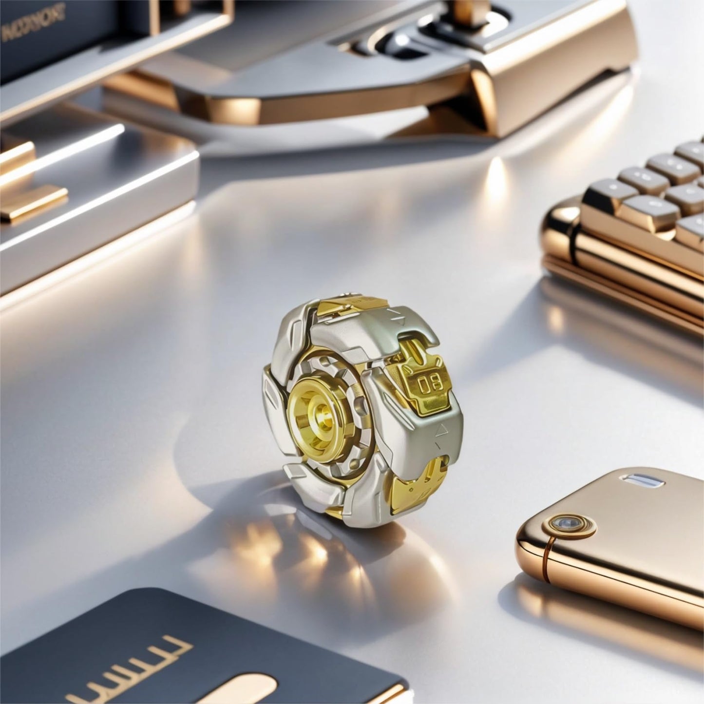 Stress Relief Metal Fidget Spinner for Adults, EDC Fidget Spinner with Open Armor Design & Smooth Spin. a Cool Fidget Toy for Teens & Adults(White Gold)
