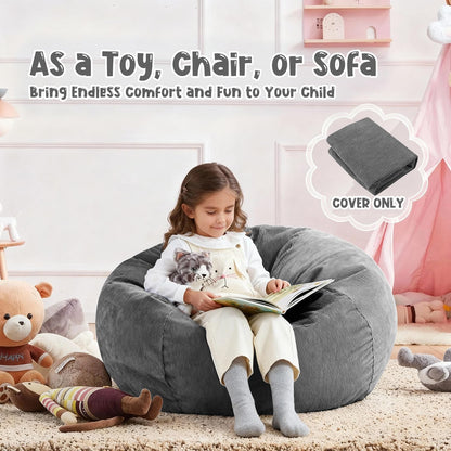 3 ft Bean Bag Chair Cover (No Filler) 35"×43" Large Stuffed Animal Storage Bean Bag Washable Beanbag Chair Cover Premium Corduroy Stuffable Bean Bag Cover for Adults,Kids,Platinum Gray 300L