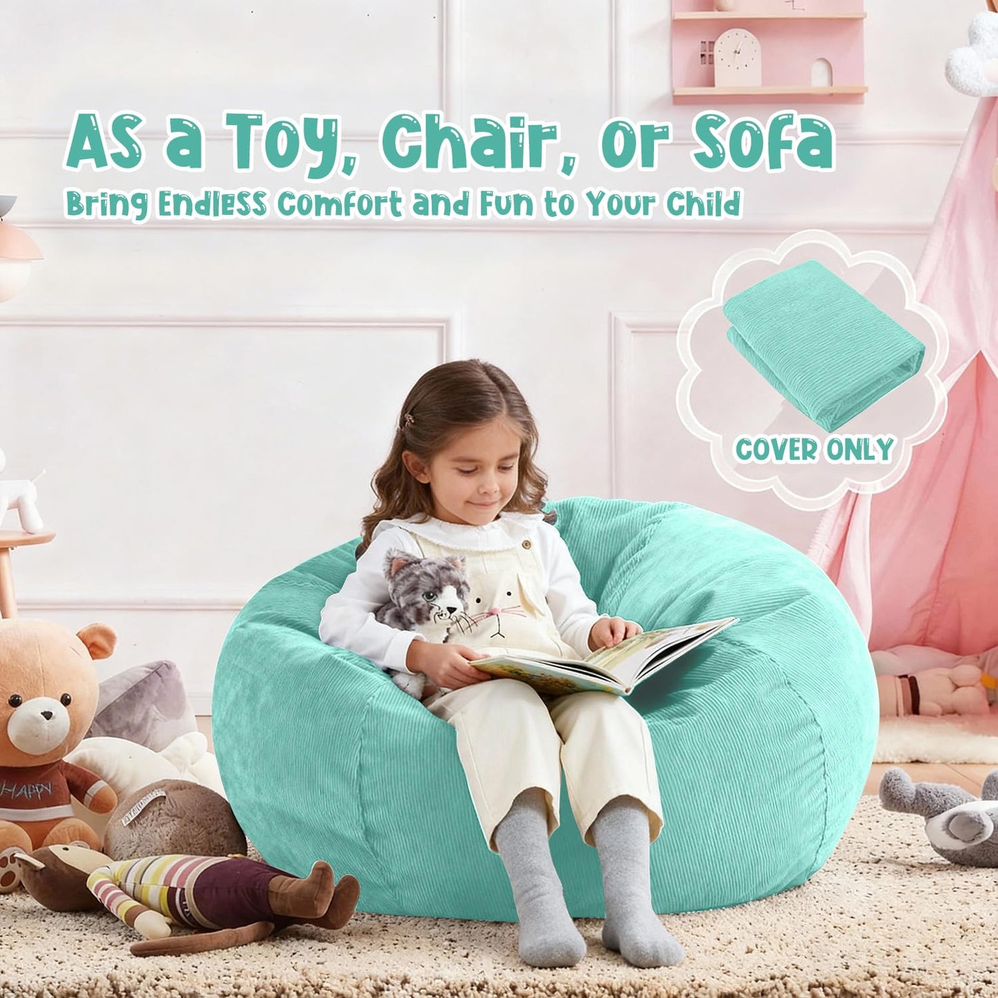 3 ft Bean Bag Chair Cover (No Filler) 35"×43" Large Stuffed Animal Storage Bean Bag Washable Beanbag Chair Cover Premium Corduroy Stuffable Bean Bag Cover for Adults,Kids,Platinum Gray 300L