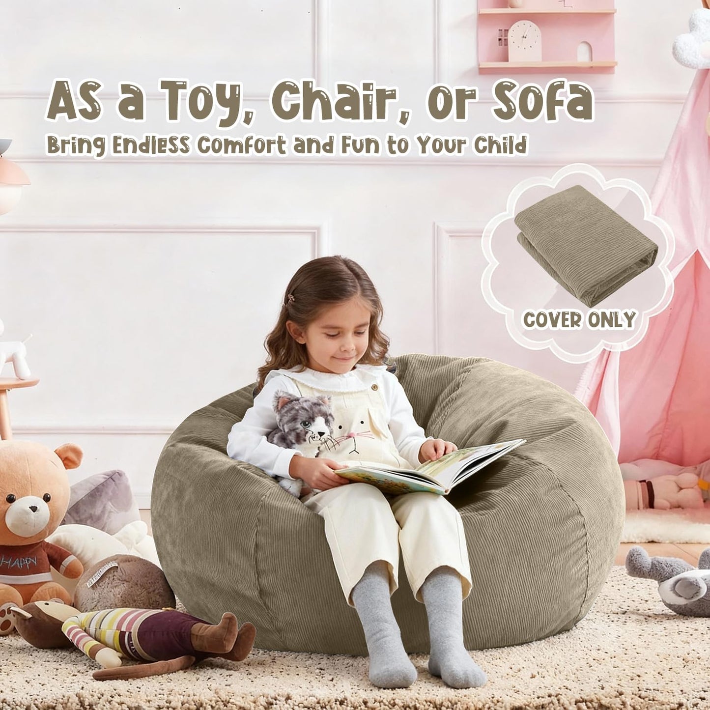 3 ft Bean Bag Chair Cover (No Filler) 35"×43" Large Stuffed Animal Storage Bean Bag Washable Beanbag Chair Cover Premium Corduroy Stuffable Bean Bag Cover for Adults,Kids,Platinum Gray 300L