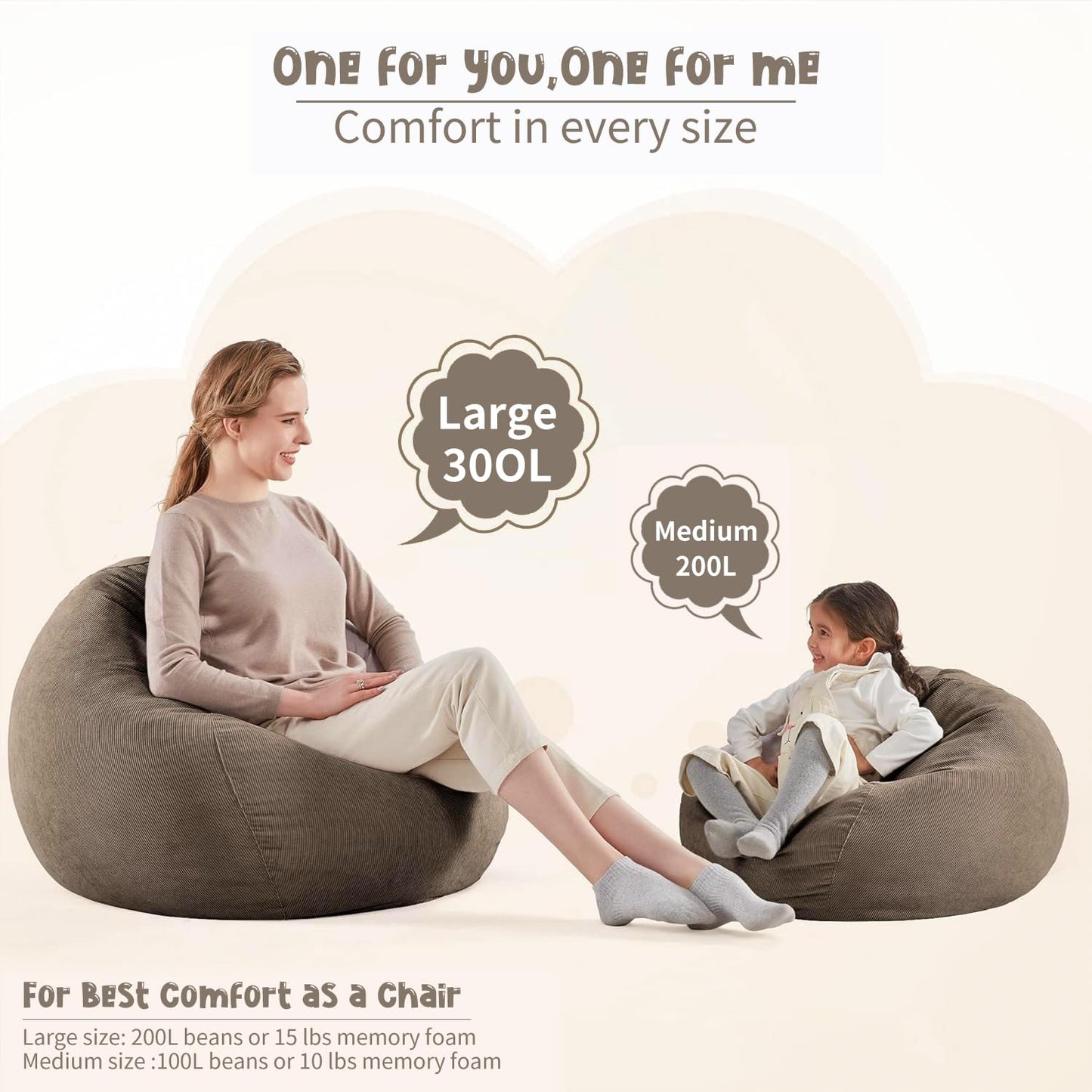 3 ft Bean Bag Chair Cover (No Filler) 35"×43" Large Stuffed Animal Storage Bean Bag Washable Beanbag Chair Cover Premium Corduroy Stuffable Bean Bag Cover for Adults,Kids,Platinum Gray 300L