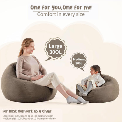 3 ft Bean Bag Chair Cover (No Filler) 35"×43" Large Stuffed Animal Storage Bean Bag Washable Beanbag Chair Cover Premium Corduroy Stuffable Bean Bag Cover for Adults,Kids,Platinum Gray 300L