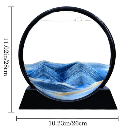 Aoderun Moving Sand Art Picture Round Glass 3D Deep Sea Sandscape in Motion Display Flowing Sand Frame Relaxing Desktop Home Office Work Decor (7", Blue)