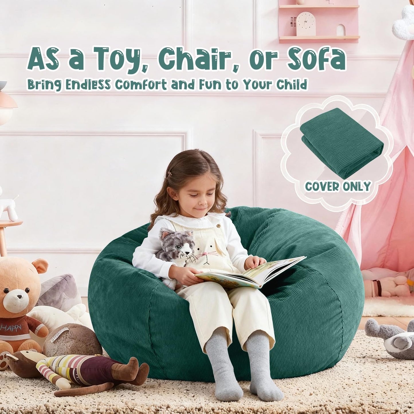 3 ft Bean Bag Chair Cover (No Filler) 35"×43" Large Stuffed Animal Storage Bean Bag Washable Beanbag Chair Cover Premium Corduroy Stuffable Bean Bag Cover for Adults,Kids,Platinum Gray 300L