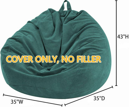 3 ft Bean Bag Chair Cover (No Filler) 35"×43" Large Stuffed Animal Storage Bean Bag Washable Beanbag Chair Cover Premium Corduroy Stuffable Bean Bag Cover for Adults,Kids,Platinum Gray 300L