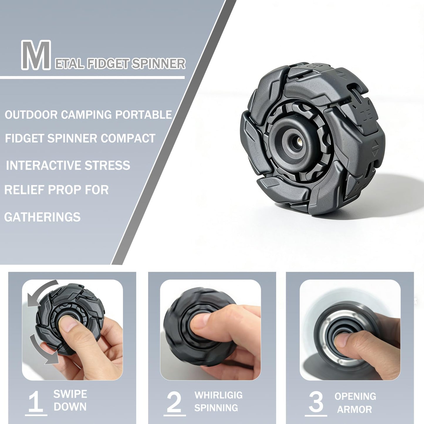 Stress Relief Metal Fidget Spinner for Adults, EDC Fidget Spinner with Open Armor Design & Smooth Spin. a Cool Fidget Toy for Teens & Adults(White Gold)